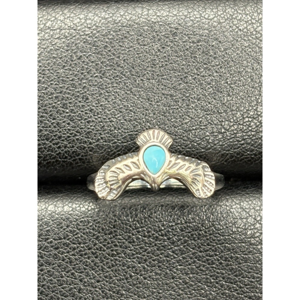 New Condition Sterling Silver Genuine Turquoise Eagle Ring Size 7 H13